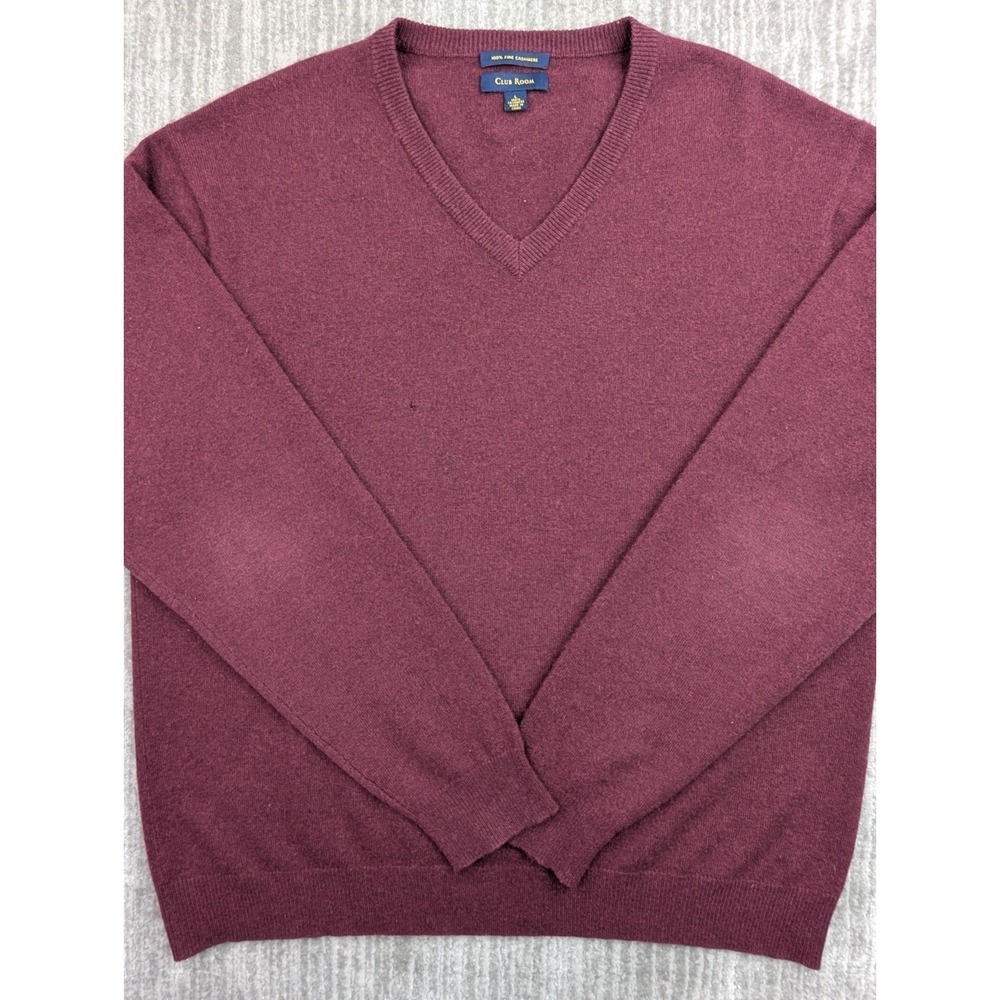 Club Room Sweater Mens Large Maroon Solid 100% Cashmere V Neck Knit Pullover